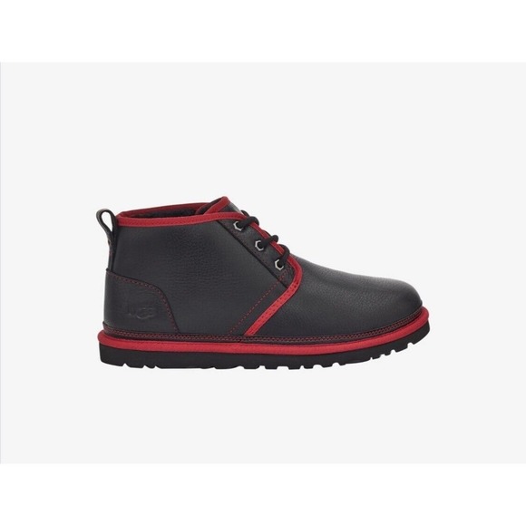 UGG Men’s Neumel Leather Shearling Low Chukka Ankle Boots (Black & red) Size 8 - Picture 1 of 12